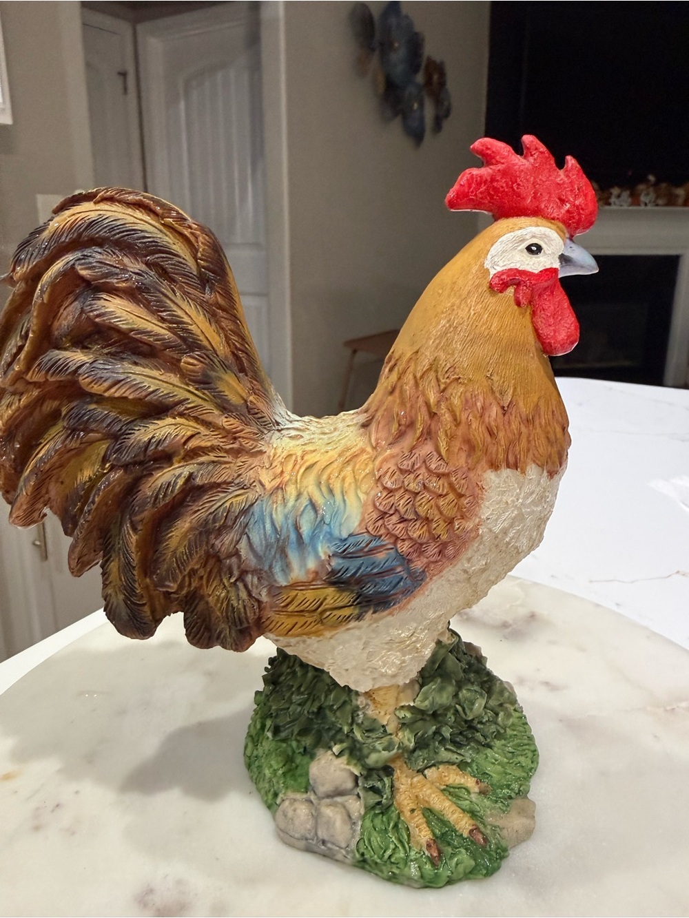 Rustic Multicolor Rooster Sculpture - Decorative Home Art